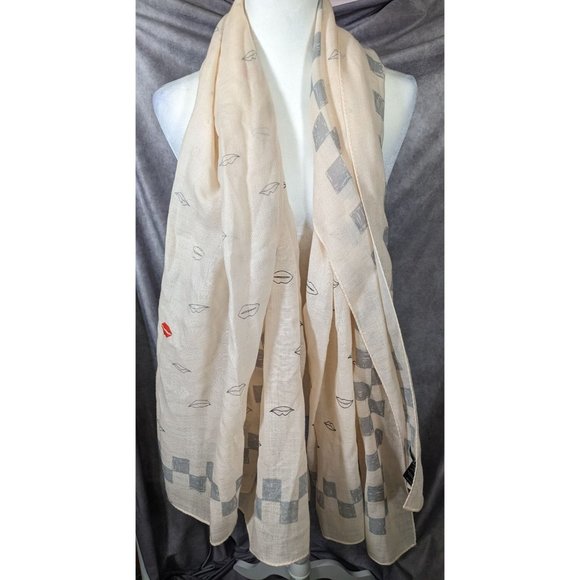 Rag & Bone Checkerboard Lip Print Shawl/Scarf - Picture 8 of 12